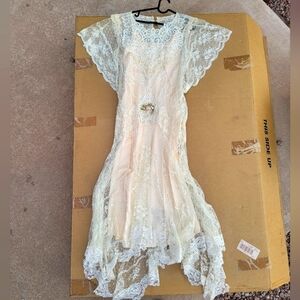 Vintage Lace dress w/ Pink Satin slip